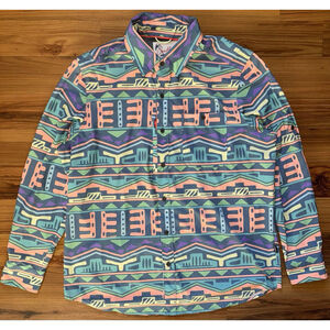 Chubbies Men’s L Stretch Button Up Shirt Geometric Print Golf Tropical Resort
